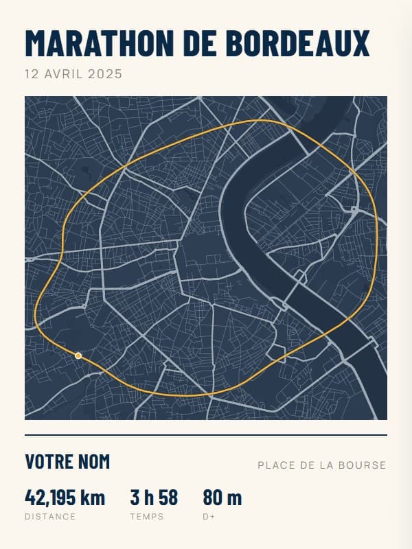 Affiche Marathon de Bordeaux, style navy